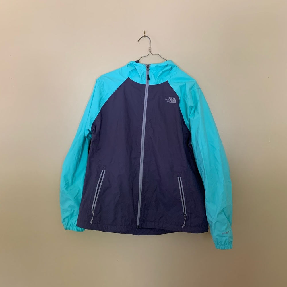The North Face Hooded Rain Jacket, gray and aqua